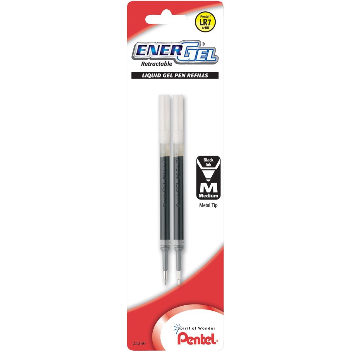 Pentel Refill Ink For EnerGel and Lancelot Gel Pen, (0.7mm), Metal Tip, Black Ink, 2 Pack (LR7BP2A)