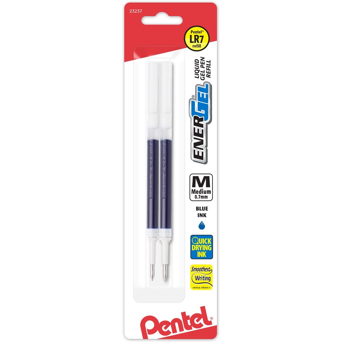 Pentel Refill Ink for EnerGel and Lancelot Gel Pen, 0.7mm Metal Tip, Blue Ink, 2 per Pack (LR7BP2C)