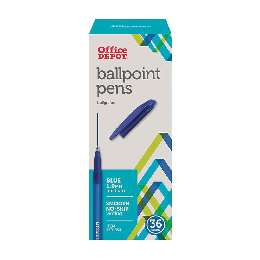 Office Depot� Brand Ballpoint Stick Pens, Medium Point, 1.0 mm, Blue Barrel, Blue Ink, Pack Of 36