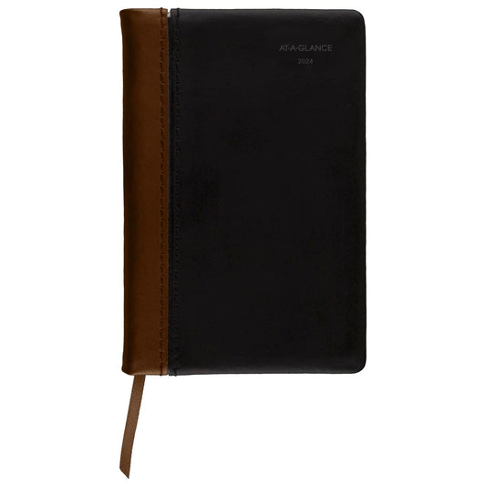 AT-A-GLANCE Fine Diary 2024 Weekly & Monthly Diary, 2-3/4" x 4-1/4", Pocket Size, Black Brown (74010524)