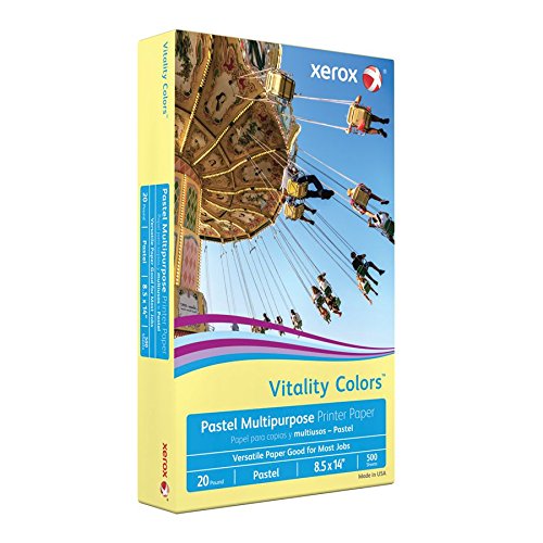 Xerox Vitality Colors Multi-Use Printer Paper, Legal Size (8-1/2" x 14"), 20 Lb, 30% Recycled, Yellow, Ream of 500 Sheets