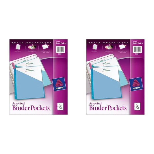Avery Binder Pockets, Assorted Colors, 8.5" x 11", Acid-Free, Durable, 5 Slash Jackets (75254)