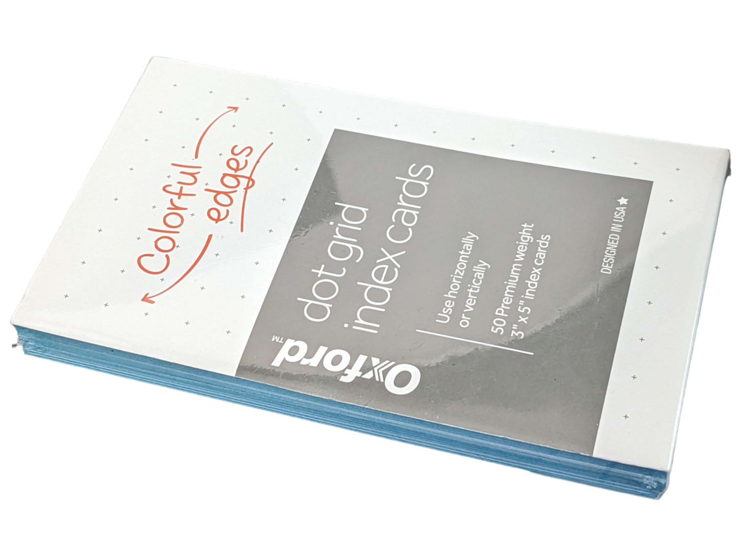 Oxford Dot Grid Index Cards, 3" x 5", Blue Edges, Pack Of 50 Cards