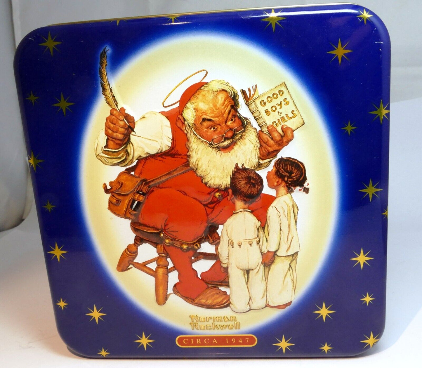 Snickers Christmas Eve Tin empty container Santa Claus with Good boys girls book