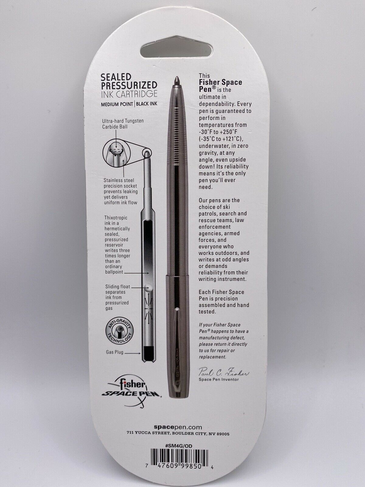 Fisher Space Pen Retractable / Clip Matte Finish Black Ink  Medium Point SM4G/OD