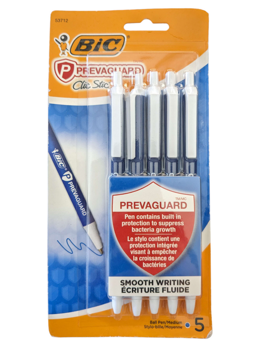 Bic Prevaguard Clic Stic Ballpoint Blue Ball Pen 5 Count