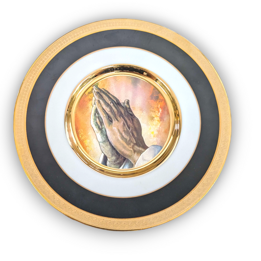 Religious Prayer hands-24KT Gold foil decorated plate. Dufex art.