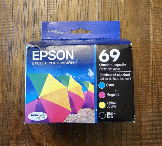 Epson 69 Black Cyan Magenta Yellow Ink Set T069120-BCS Exp 2023 Genuine Sealed