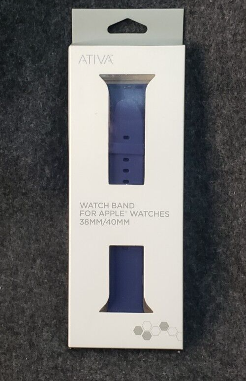 ATIVA Silicone Watch Band for Apple Watch, Blue - 38mm & 40mm - New In Box