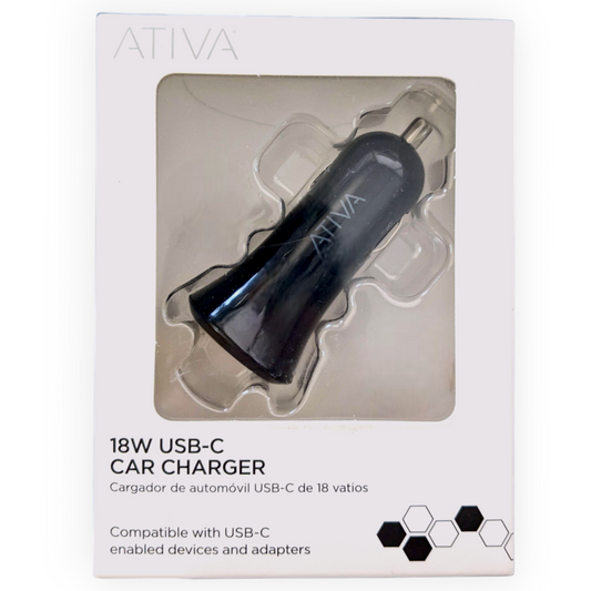 ATIVA 18W USB-C Car Charger - LED Light Indicator - NEW