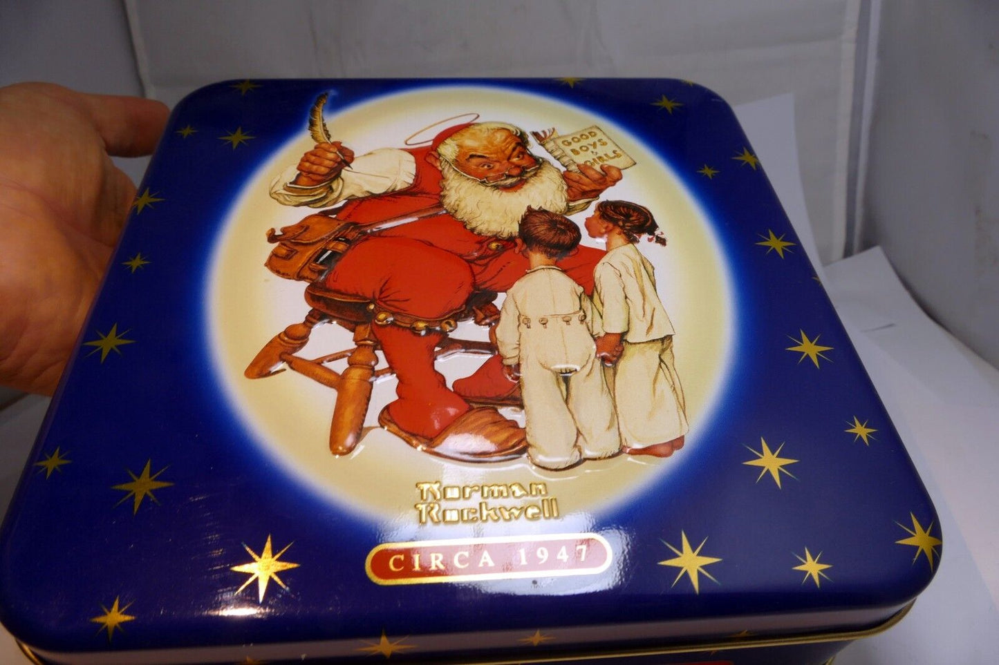 Snickers Christmas Eve Tin empty container Santa Claus with Good boys girls book