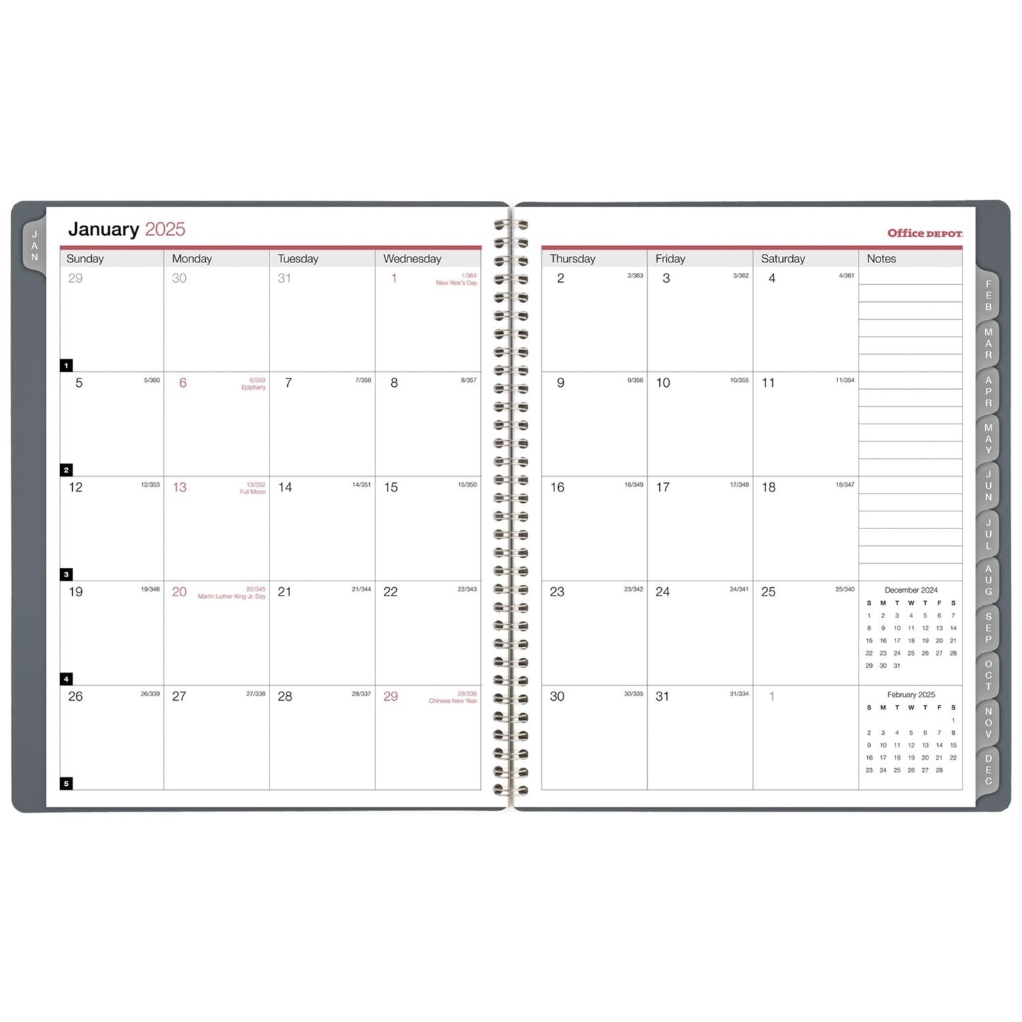 2025 Office Depot Monthly Planner, 8-1/2" x 11", Silver, January to December, OD001630