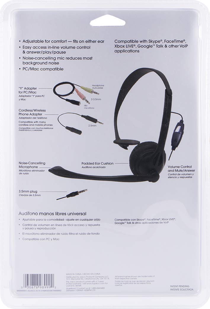 Power Gear Universal Over the Ear Headphones, All In One, Wired, Noise Canceling Microphone, Work From Home, Music, Gaming, Works for iPhone Android PC Mac, Skype Zoom Teams Discord VoIP, Black, 98999