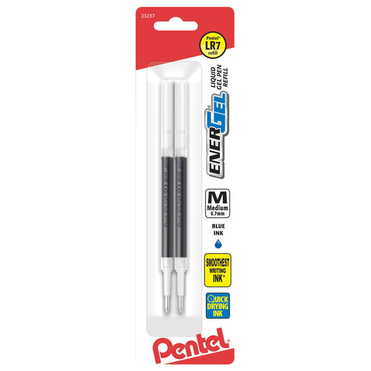 Pentel Refill Ink for EnerGel and Lancelot Gel Pen, 0.7mm Metal Tip, Blue Ink, 2 Pack (LR7BP2C)