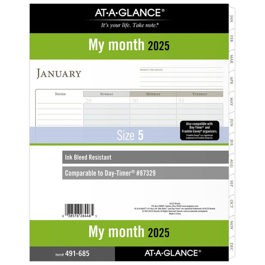 AT-A-GLANCE 2025 Planner Refill, Monthly, 8-1/2" x 11", Folio Size 5, Loose-Leaf (491-685-25)