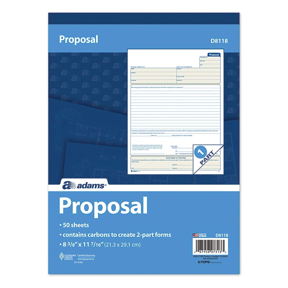 Adams Proposal Book, 2-Part with Carbon, 8.38 x 11.44 Inches, White, 50 Sheets (D8118)