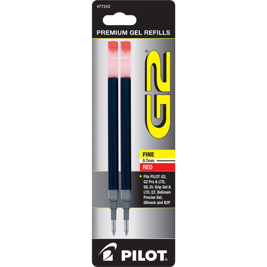 Pilot® G2 Gel Ink Refills for Select Pilot Pens, Fine Point, 0.7 mm, Red Ink, Pack of 2