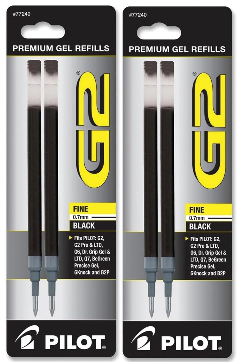 Pilot, G2 Gel Ink Refills, Fine Point 0.7 mm, Black, Twin Pack - Pack of 2 (4 Total)