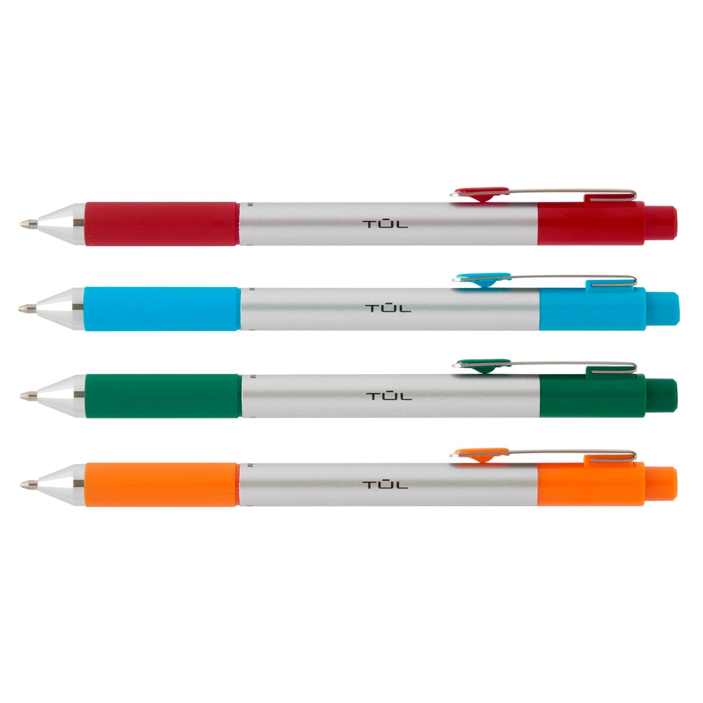 TUL® BP Series Retractable Ballpoint Pens, Medium Point, 1.0 mm, Silver Barrel, Assorted Inks, Pack of 4 Pens