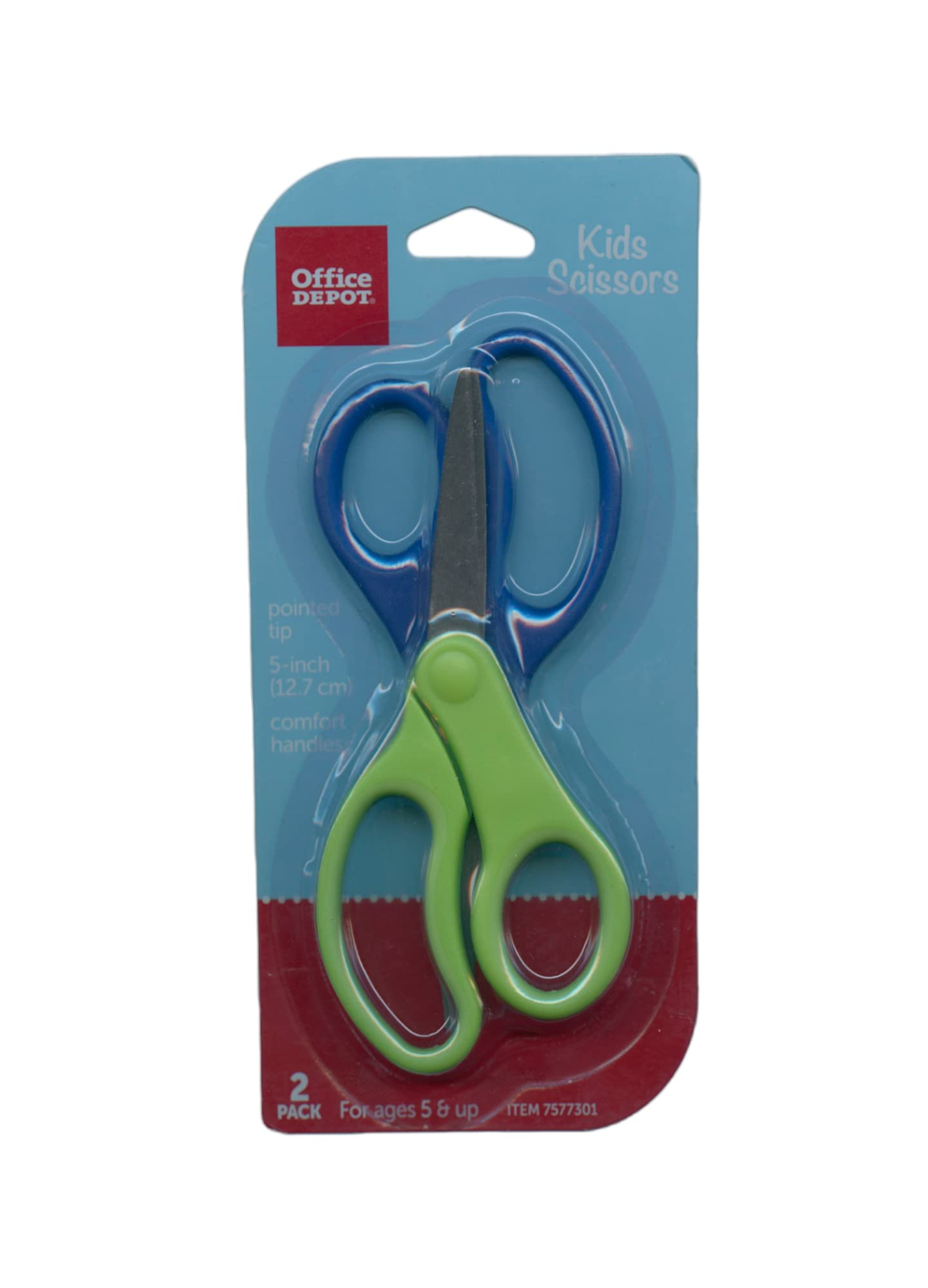 Office Depot Brand Kids' Scissors, 5" Handles, Pointed Tip, Assorted Colors, 2-Pack