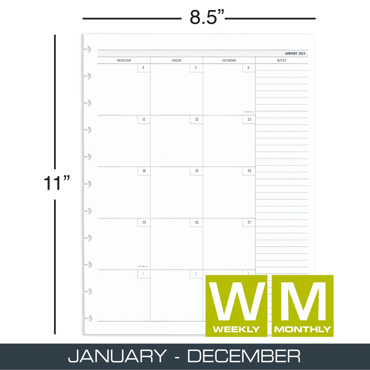 2024 TUL® Discbound Weekly/Monthly Planner Refill Pages, Letter Size