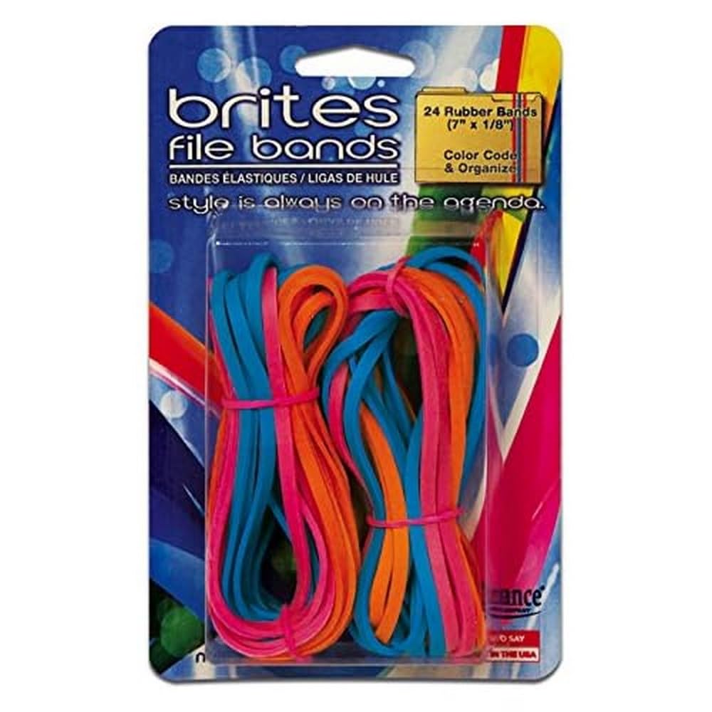 Alliance Rubber 07755 Non-Latex Brites File Bands, Colored Elastic Bands (7" x 1/8", Assorted Colors), 24 Pack