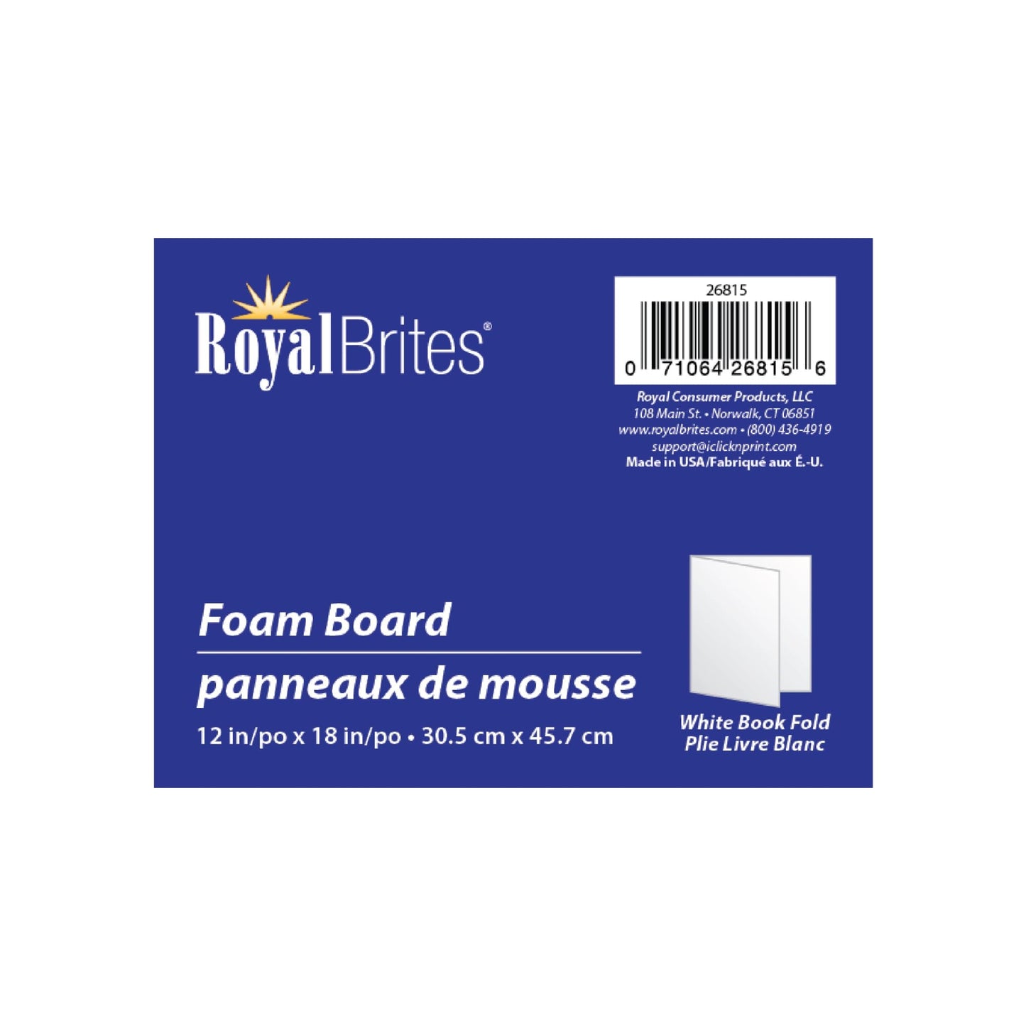 Royal Brites Book-Fold Foam Board, 12" x 18", White