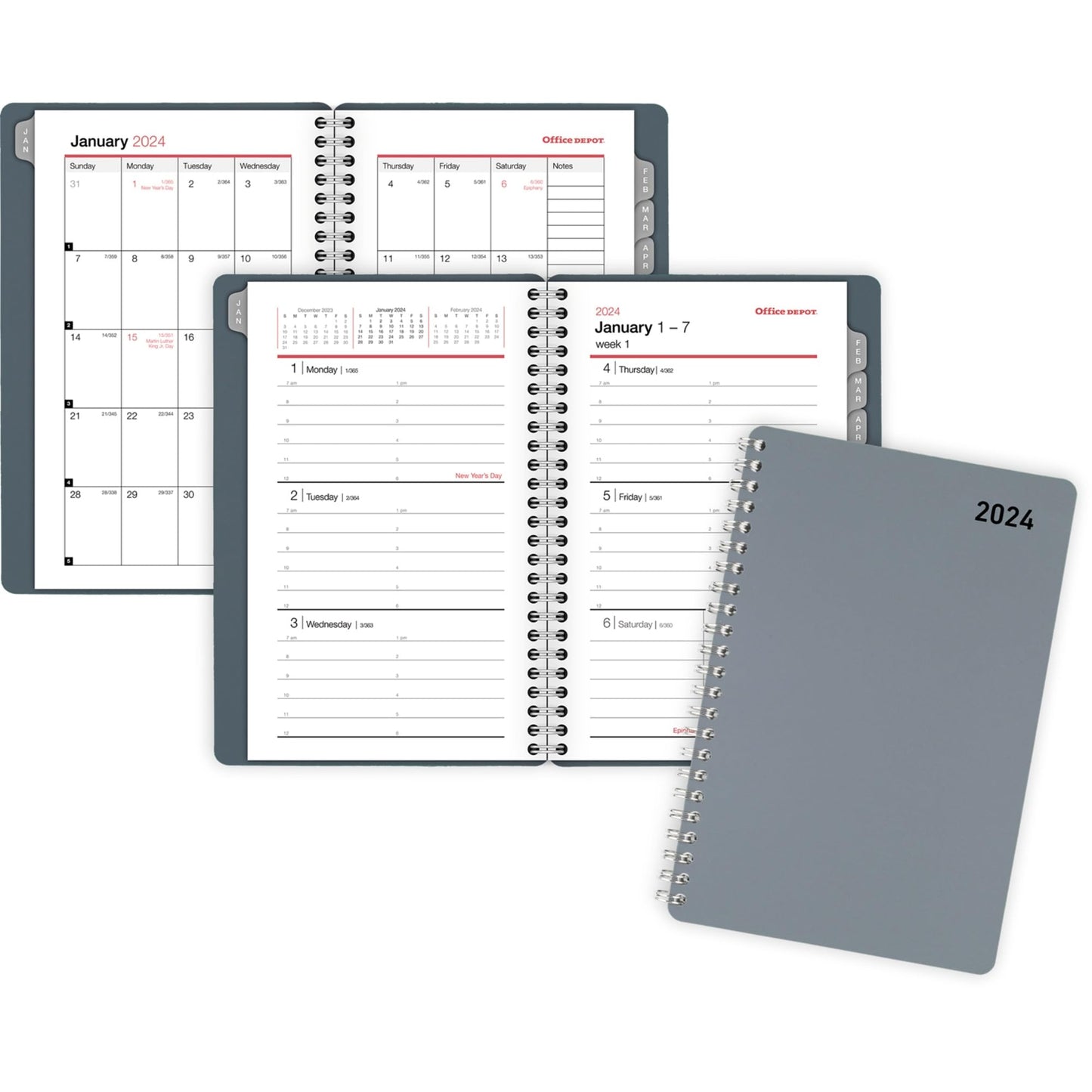 2024 Office Depot® Brand Weekly/Monthly Appointment Book, 4" x 6", Silver, January to December 2024, OD710430