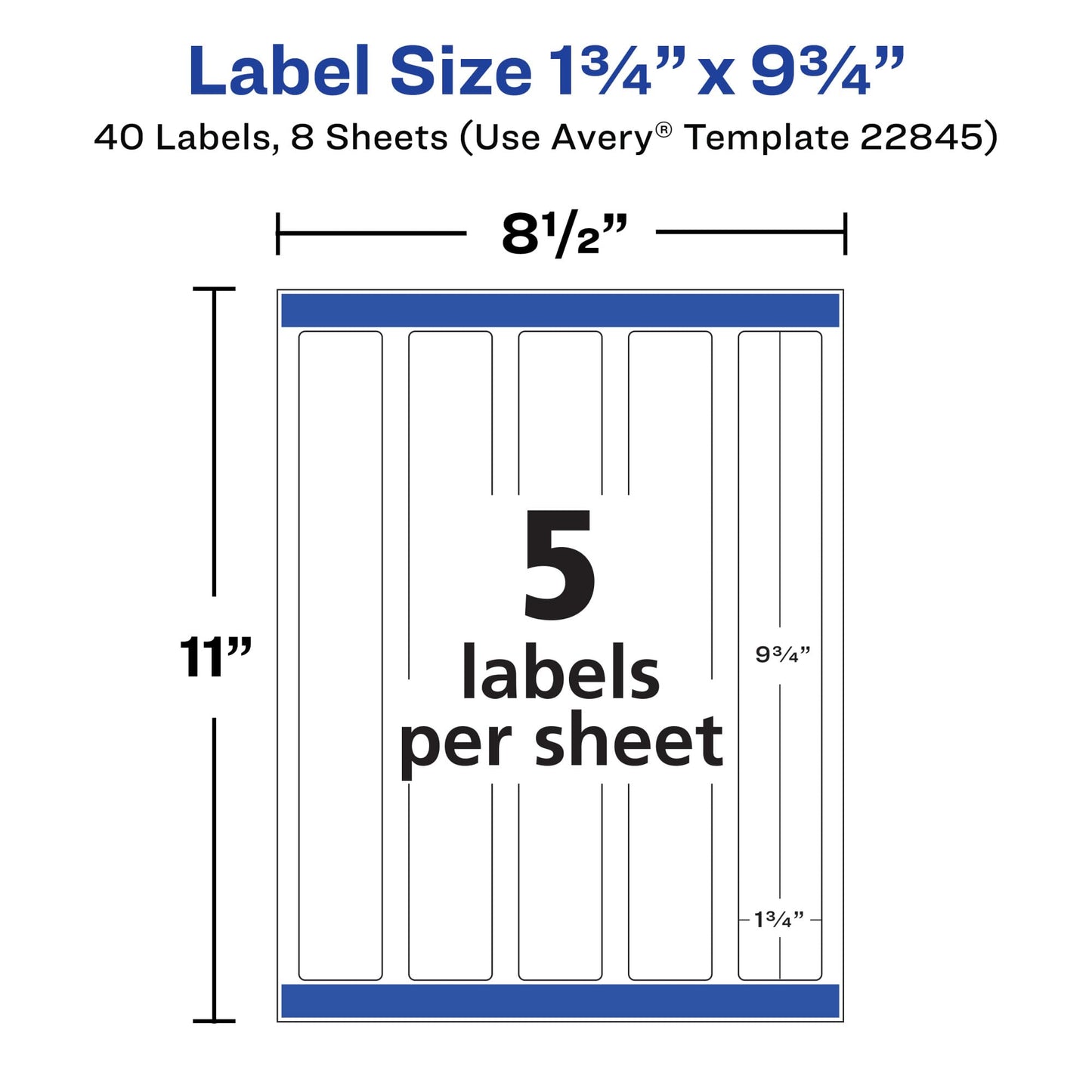Avery Durable Waterproof Wraparound Rectangle Labels with Sure Feed Technology, 1-1/4" x 9-3/4", Matte White, 40 Customizable Labels for Laser and Pigment-Inkjet Printers (22845)