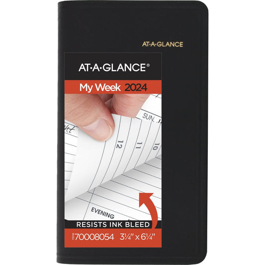 AT-A-GLANCE 2024 Refillable Weekly Appointment Book Planner, 3-1/4" x 6-1/4", Pocket Size, Black (700080524)