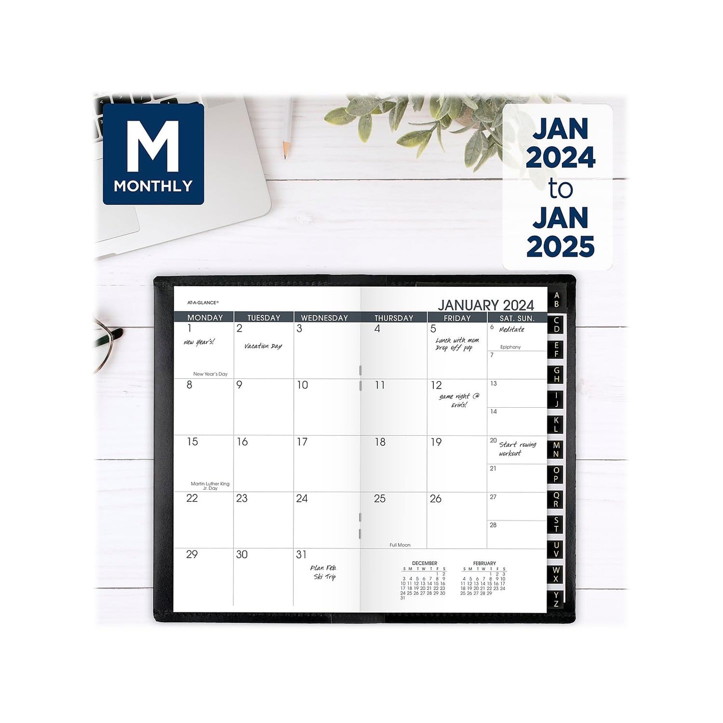 2024-2025 AT-A-GLANCE® 13-Month Monthly Planner, 3-1/2" x 6", Black, January 2024 to January 2025, 7006405