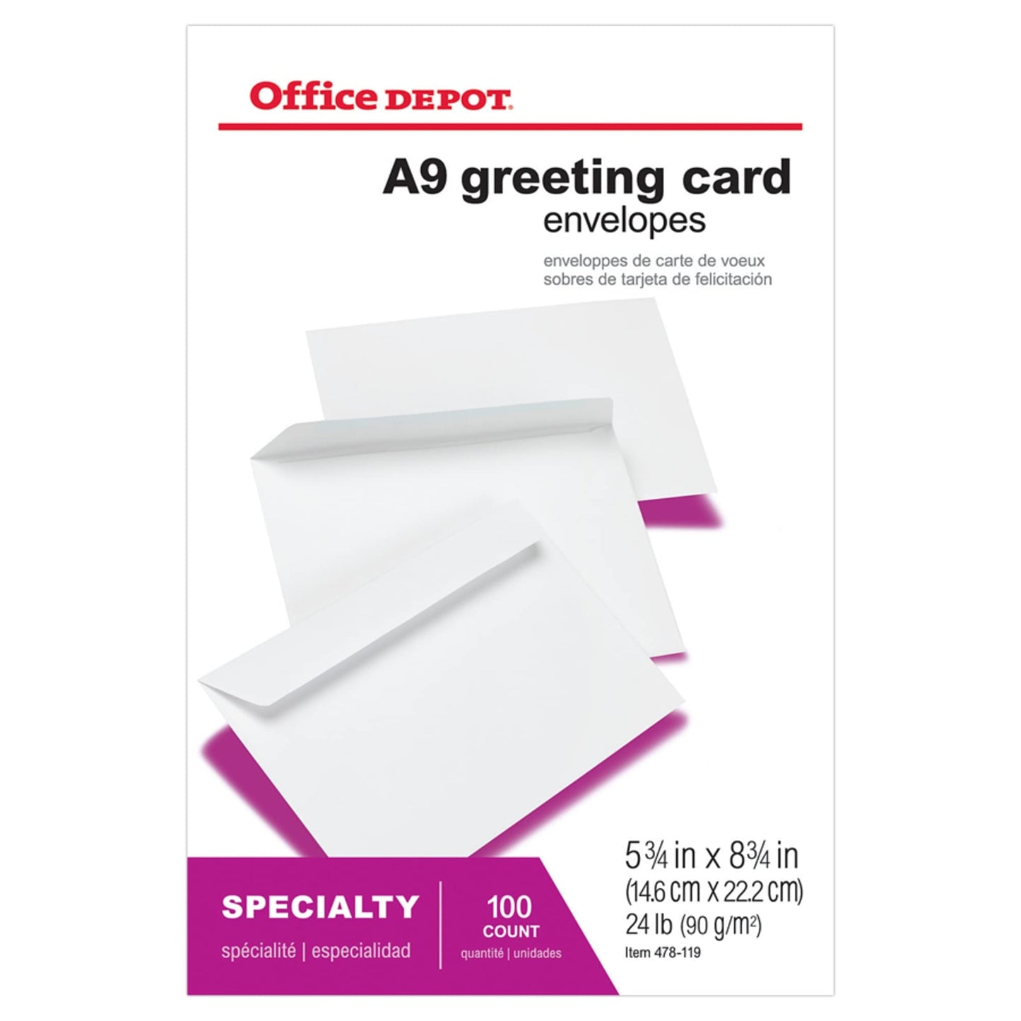 Office Depot� Brand Greeting Card Envelopes, 5 3/4" x 8 3/4", White, Box Of 100