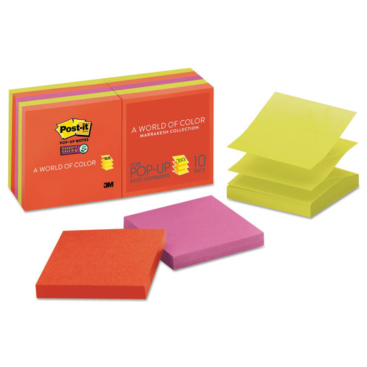 3M Post-It SS Pop-Up Notes, 3 x 3, Marrakesh Colors, 10 Pads/Pack (R33010SSAN)