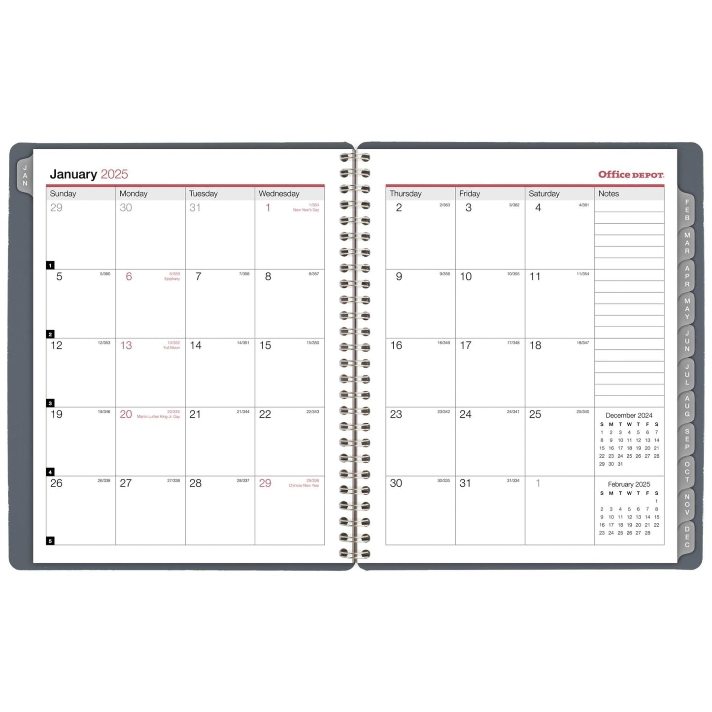 2025 Office Depot Weekly/Monthly Planner, 7" x 9", Silver, January To December, OD712100