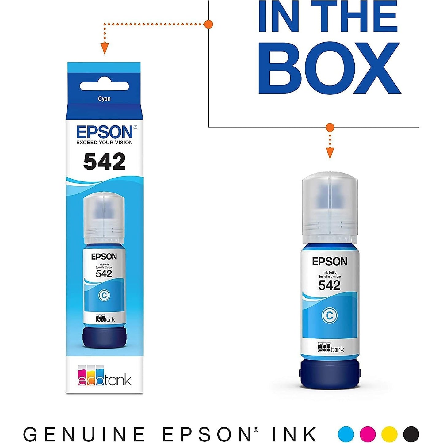 EPSON 542 EcoTank Ink Ultra-high Capacity Bottle Cyan (T542220-S) Works with EcoTank Pro ET-5150, ET-5170, ET-5180, ET-5800, ET-5850, ET-5880, ET-16600, ET-16650