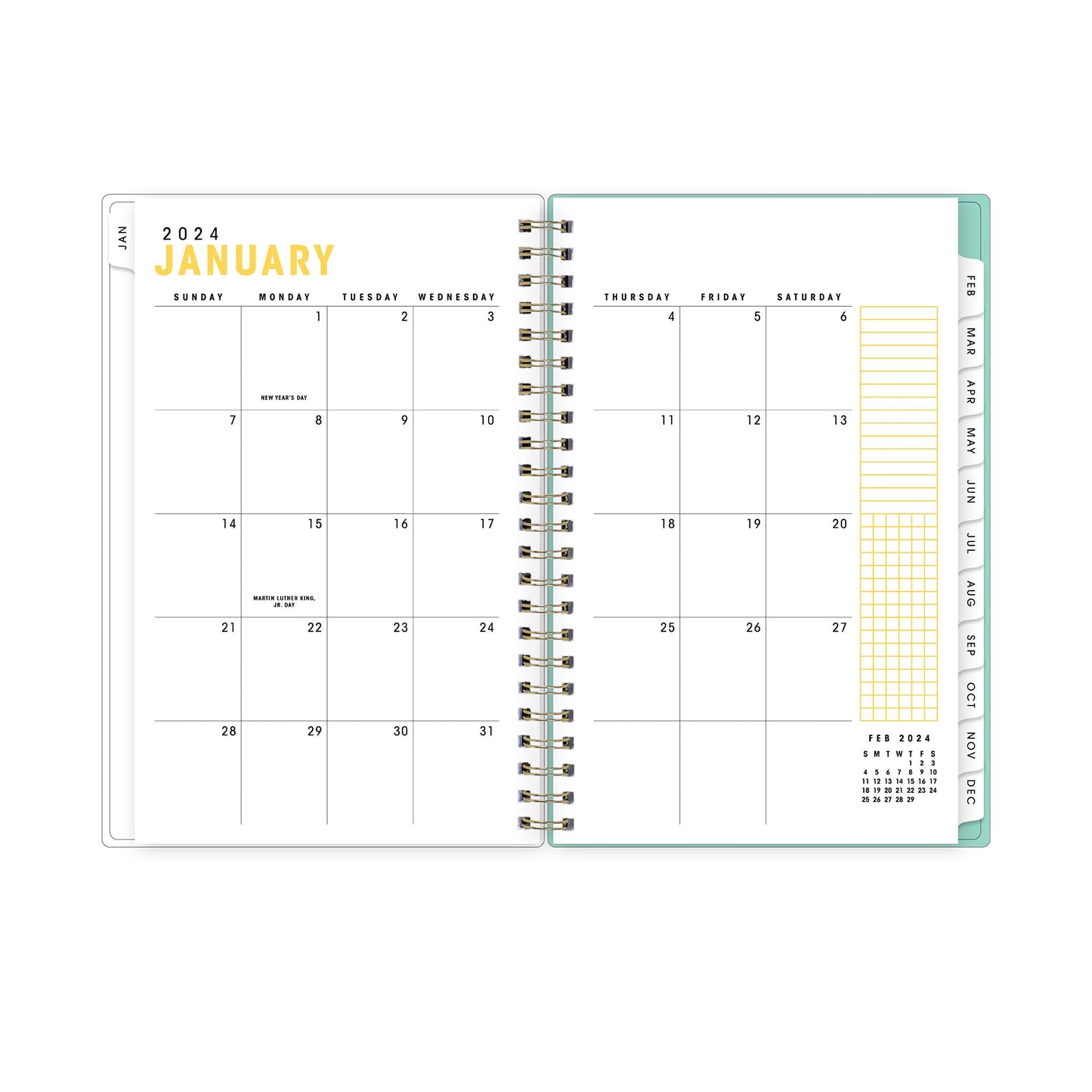 2024 Blue Sky™ AM Happy CYO Weekly/Monthly Planning Calendar, 5" x 8", Yellow, January to December