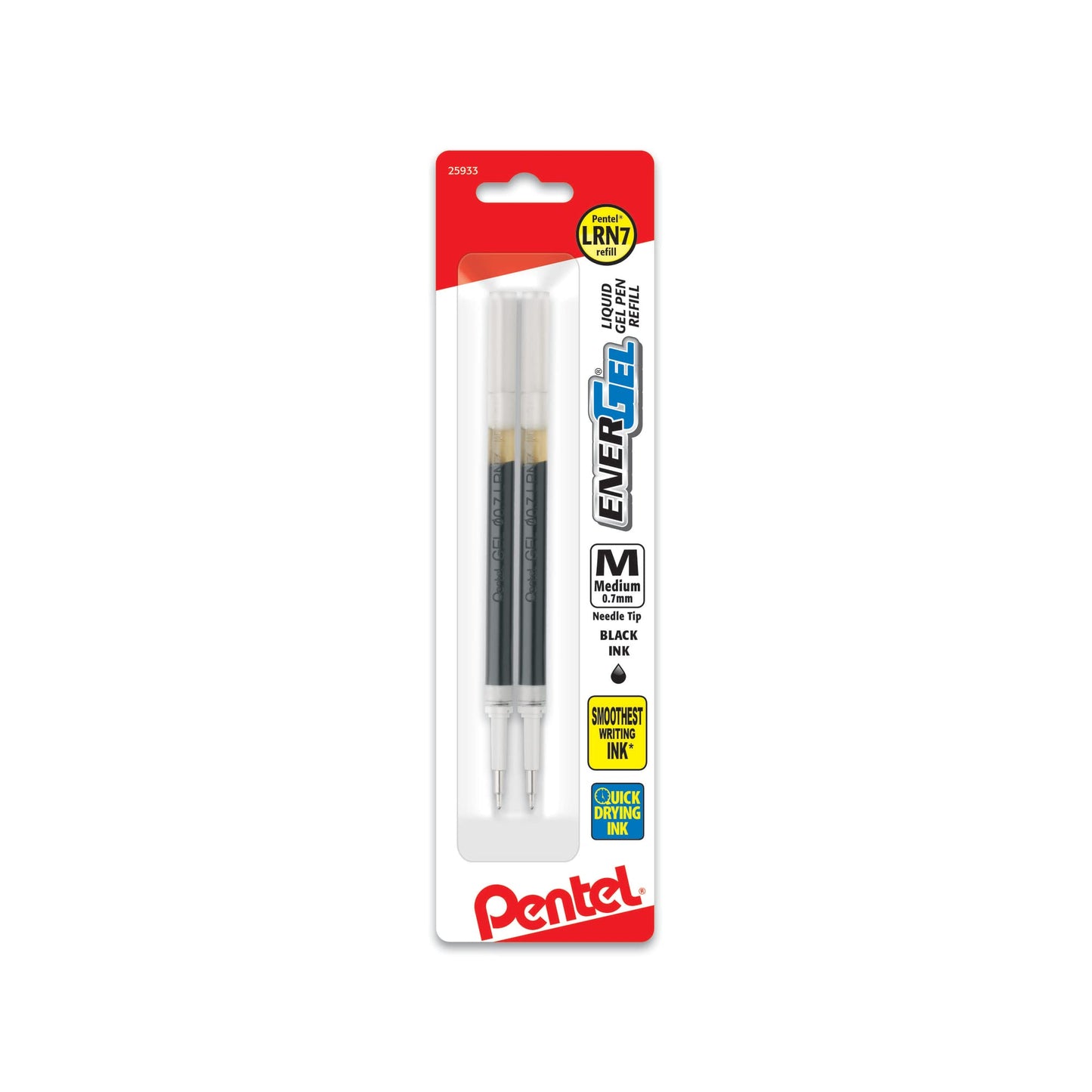 Pentel® EnerGel® Liquid Gel Pen Refills, Needle Point, 0.7 mm, Black Ink, Pack of 2