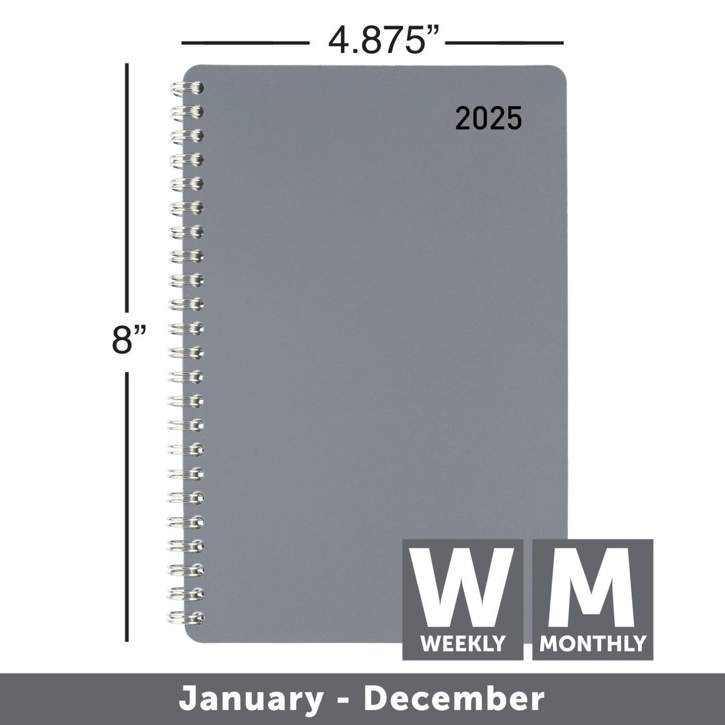 2025 Office Depot Weekly/Monthly Appointment Book, 5" x 8", Silver, January To December, OD710330