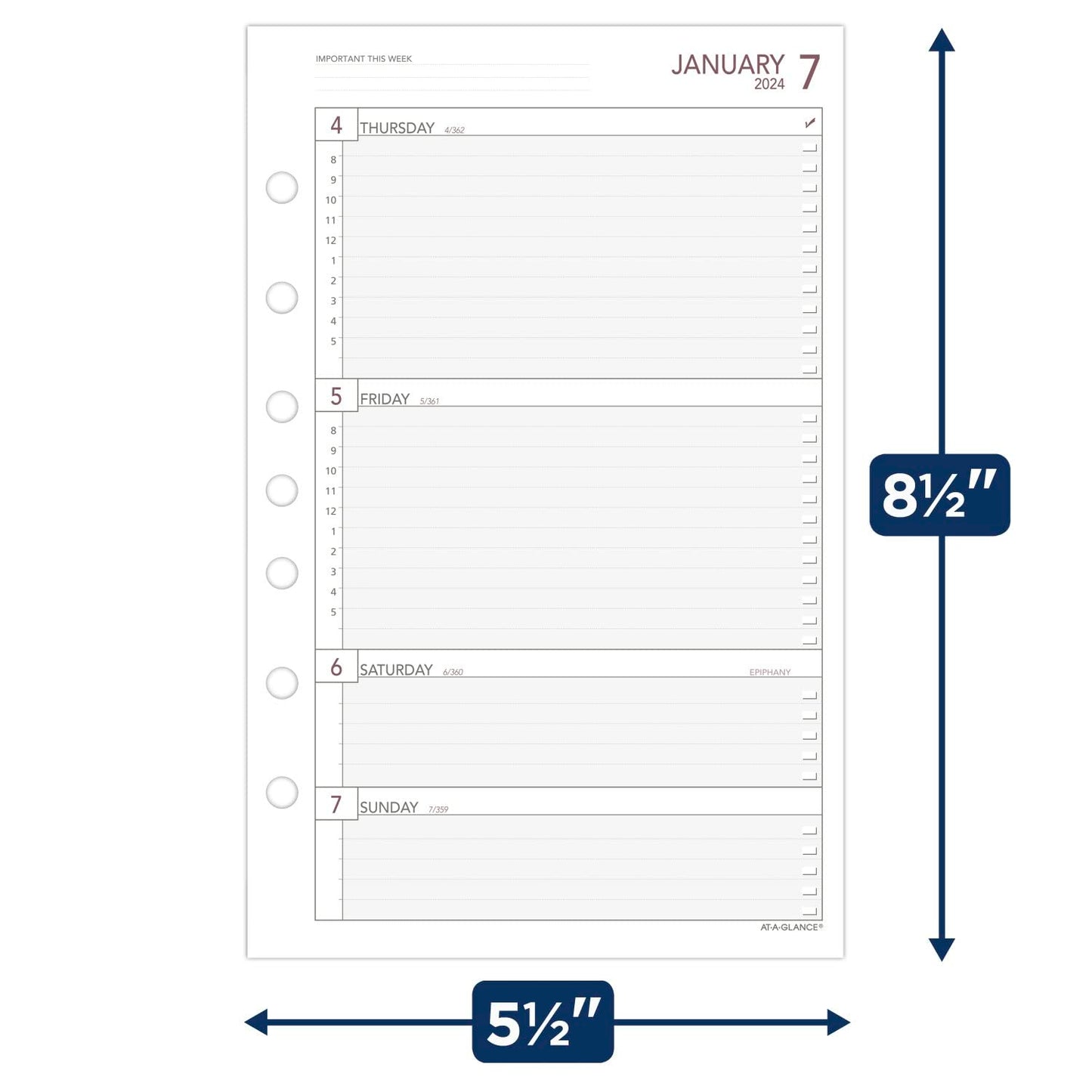 AT-A-GLANCE 2024 Planner Refill, Weekly, 5-1/2" x 8-1/2", Desk Size 4, Loose-Leaf (061-285Y-24)