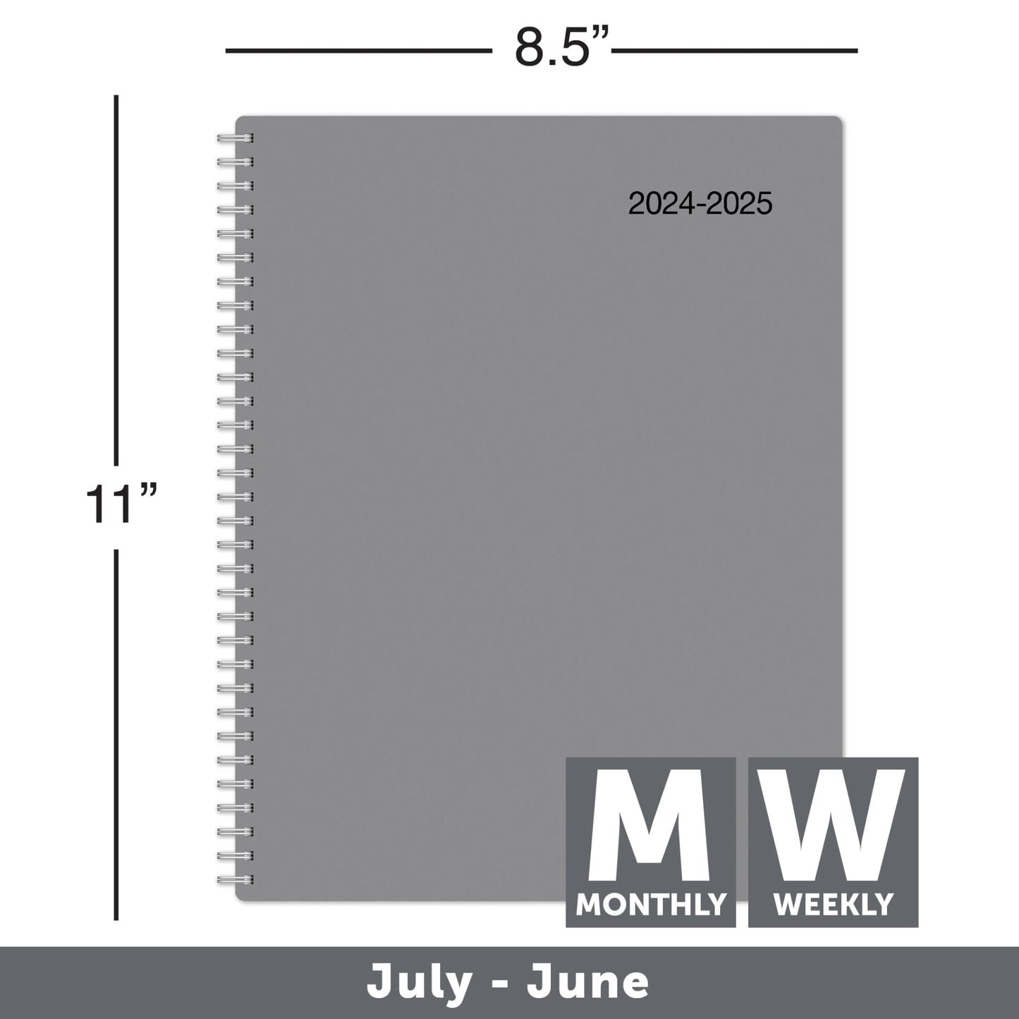 2024-2025 Office Depot® Brand Weekly/Monthly Academic Planner, 8-1/2" x 11", 30% Recycled, Gray, July 2024 to June 2025