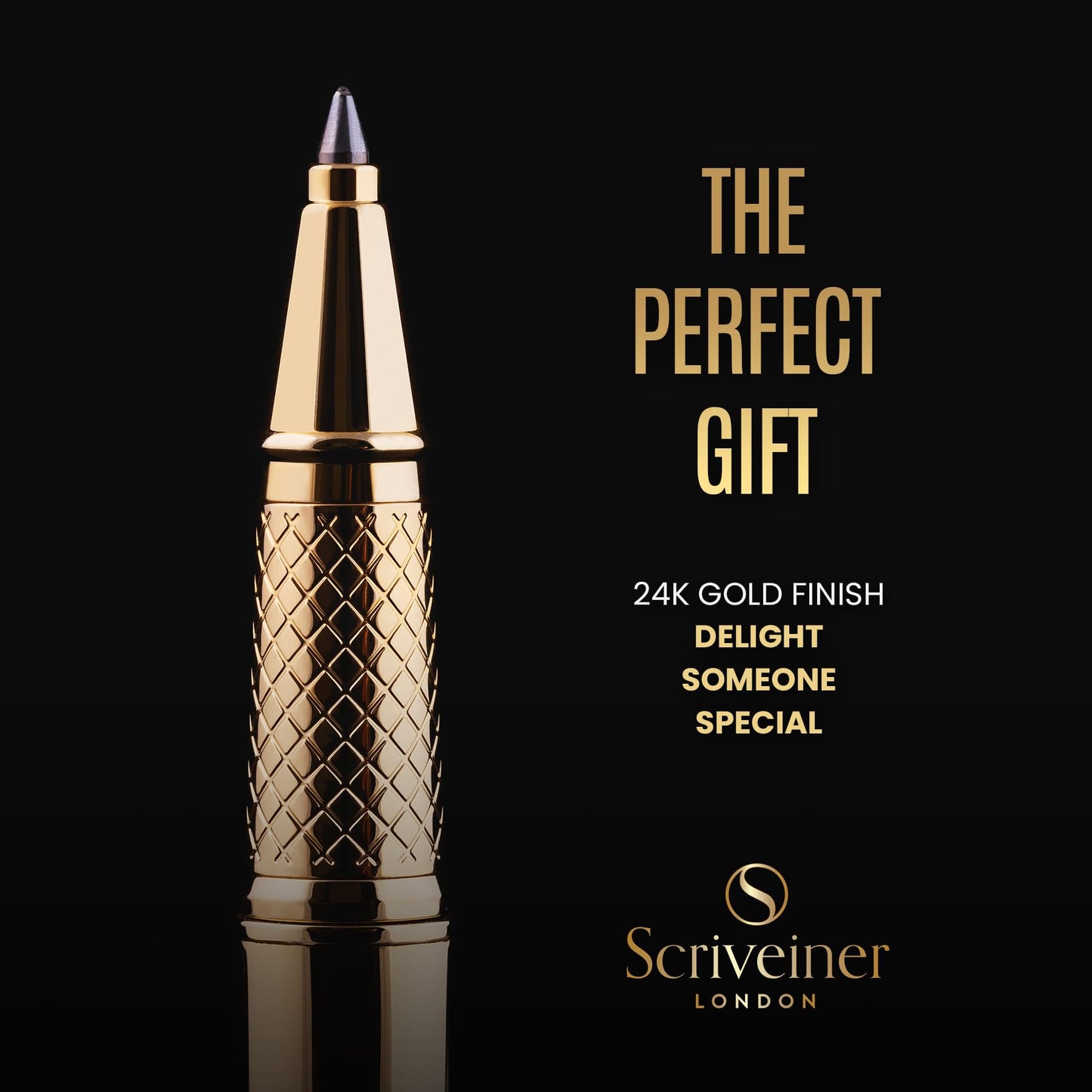 Scriveiner Gold Rollerball Pen - Stunning Luxury Pen with 24K Gold Finish, Schmidt Ink Refill, Best Roller Ball Pen Gift Set for Men & Women, Professional, Executive Office, Nice Pens