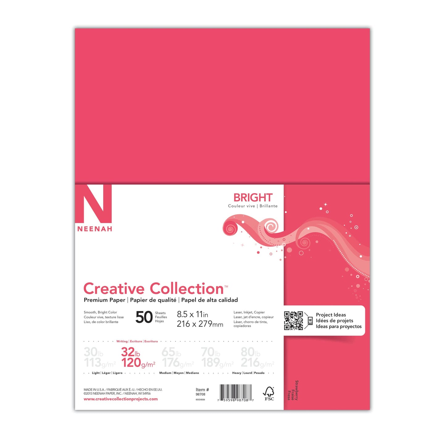 Neenah� Brights� Bright Color Copier Paper, Letter Size (8 1/2" x 11"), Pack Of 50 Sheets, 32 Lb, Bright Red