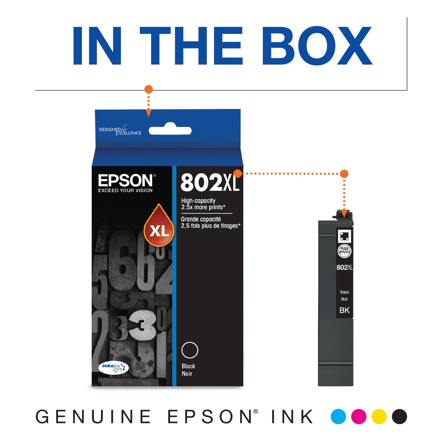 EPSON 802 DURABrite Ultra Ink High Capacity Black Cartridge (T802XL120-S) Works with WorkForce Pro WF-4720, WF-4730, WF-4734, WF-4740
