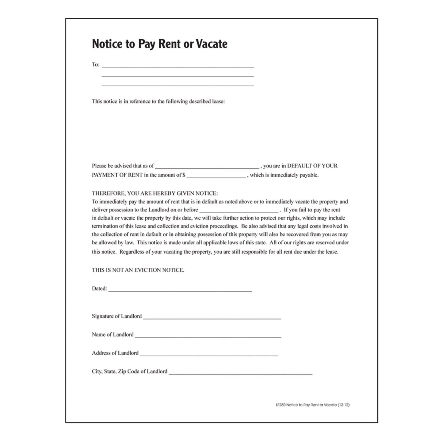 Adams Notice to Pay Rent or Vacate, Forms and Instructions [Print and Downloadable] (LF280), White