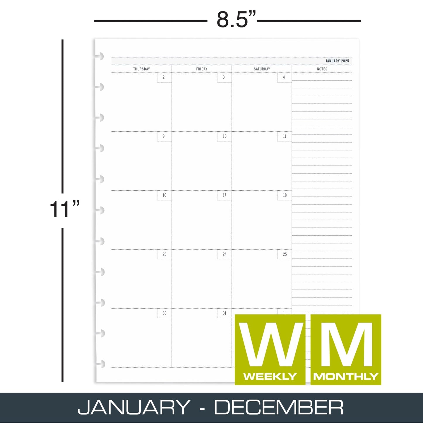 2025 TUL® Discbound Weekly/Monthly Planner Refill Pages, Letter Size, January To December