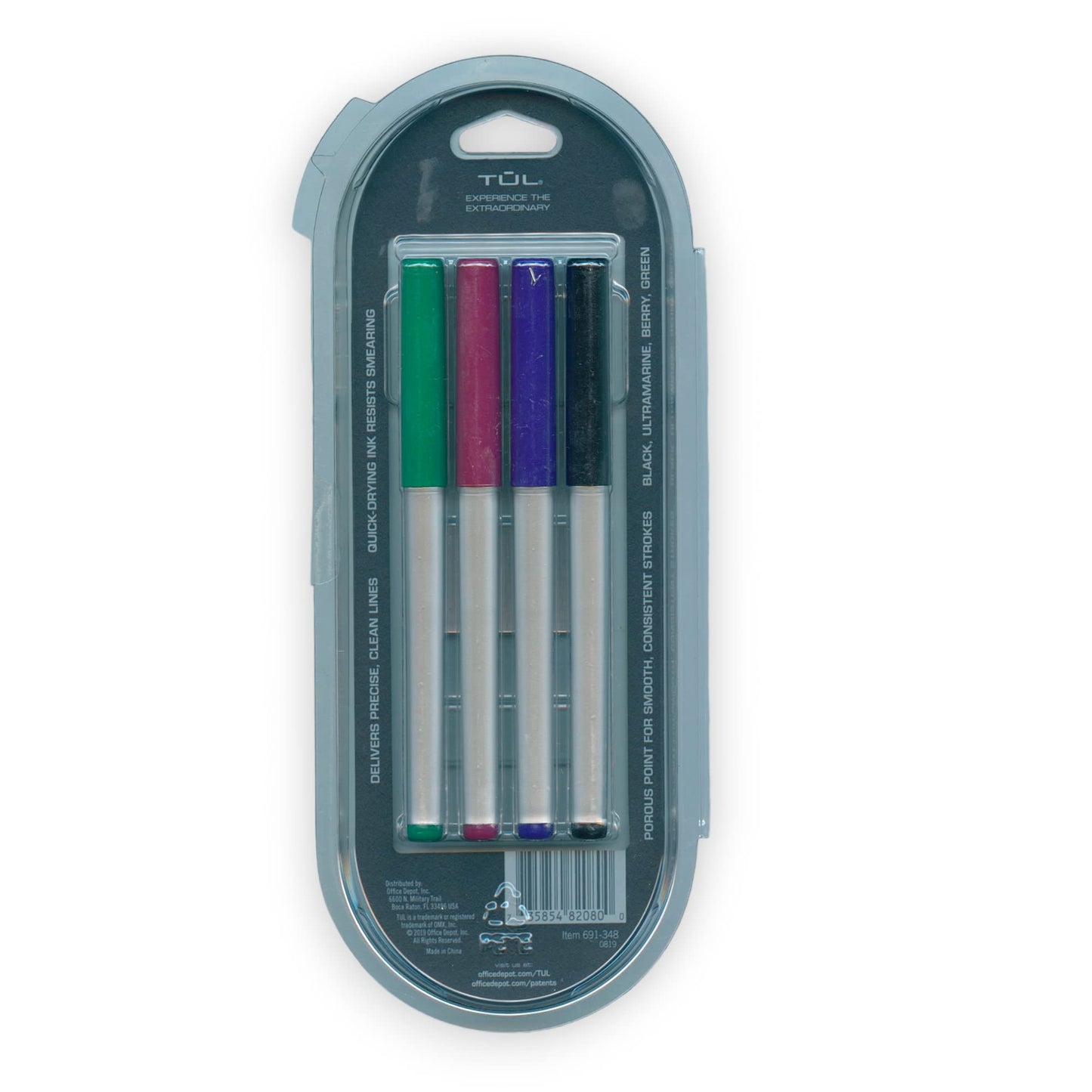 TUL Fine Liner Felt-Tip Assorted Pens, 1.0 mm, Medium Black, Blue, Violet, Green