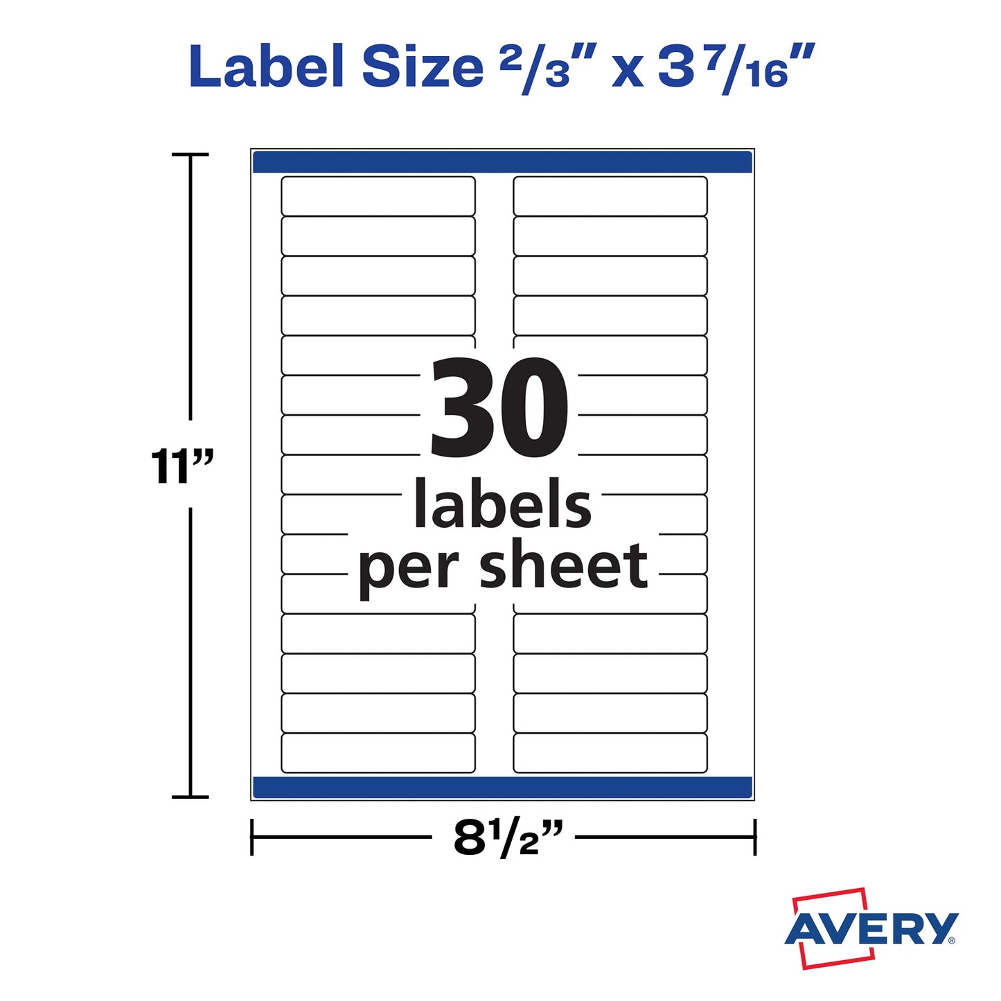 Avery File Folder Labels with TrueBlock Technology, Permanent Adhesive, 2/3" x 3-7/16", Laser/Inkjet, 2-Pack, 1,500 Labels Total (38366)