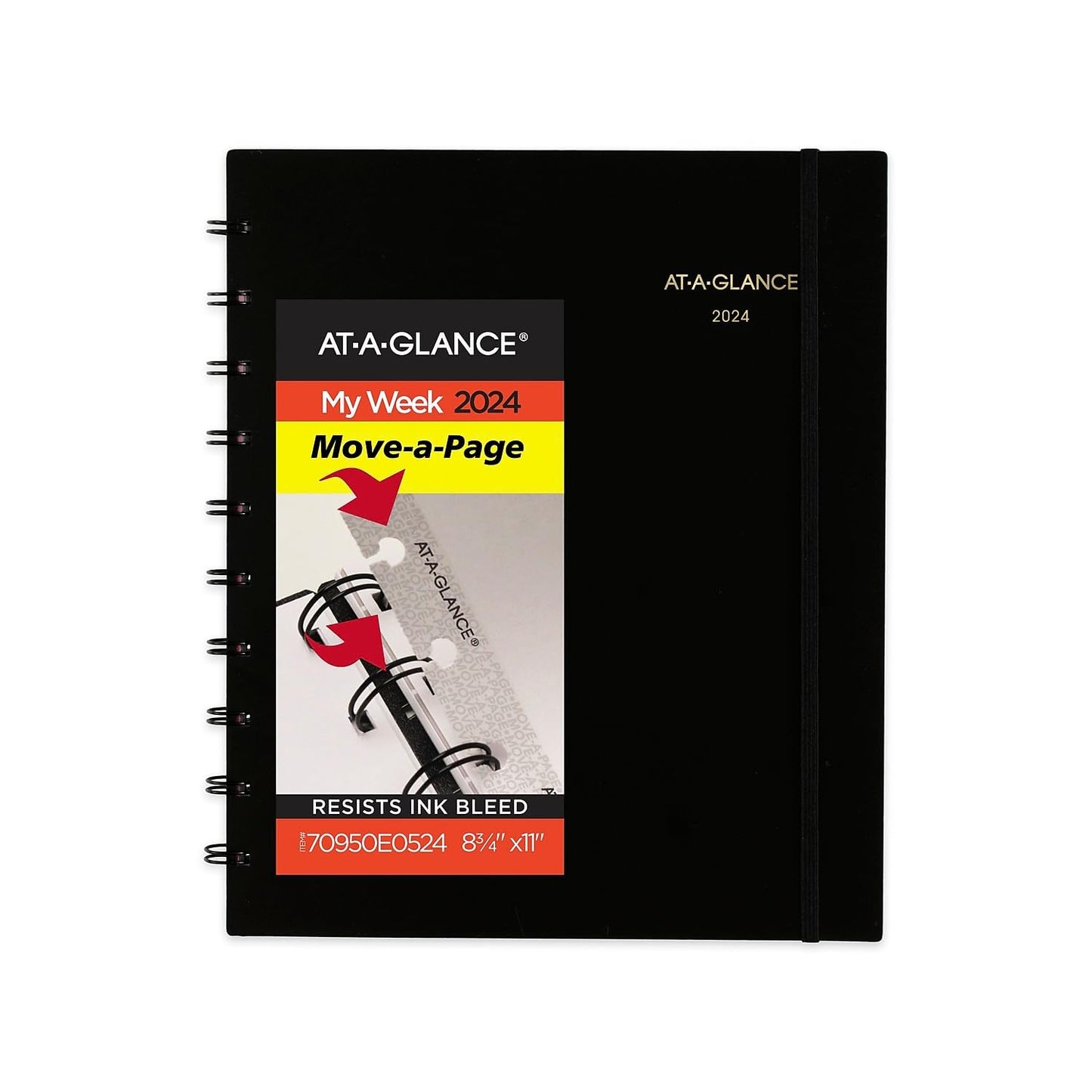 2024 AT-A-GLANCE® Move-A-Page Weekly/Monthly Appointment Book Planner, 8-3/4" x 11", Black, January to December 2024, 70950E05