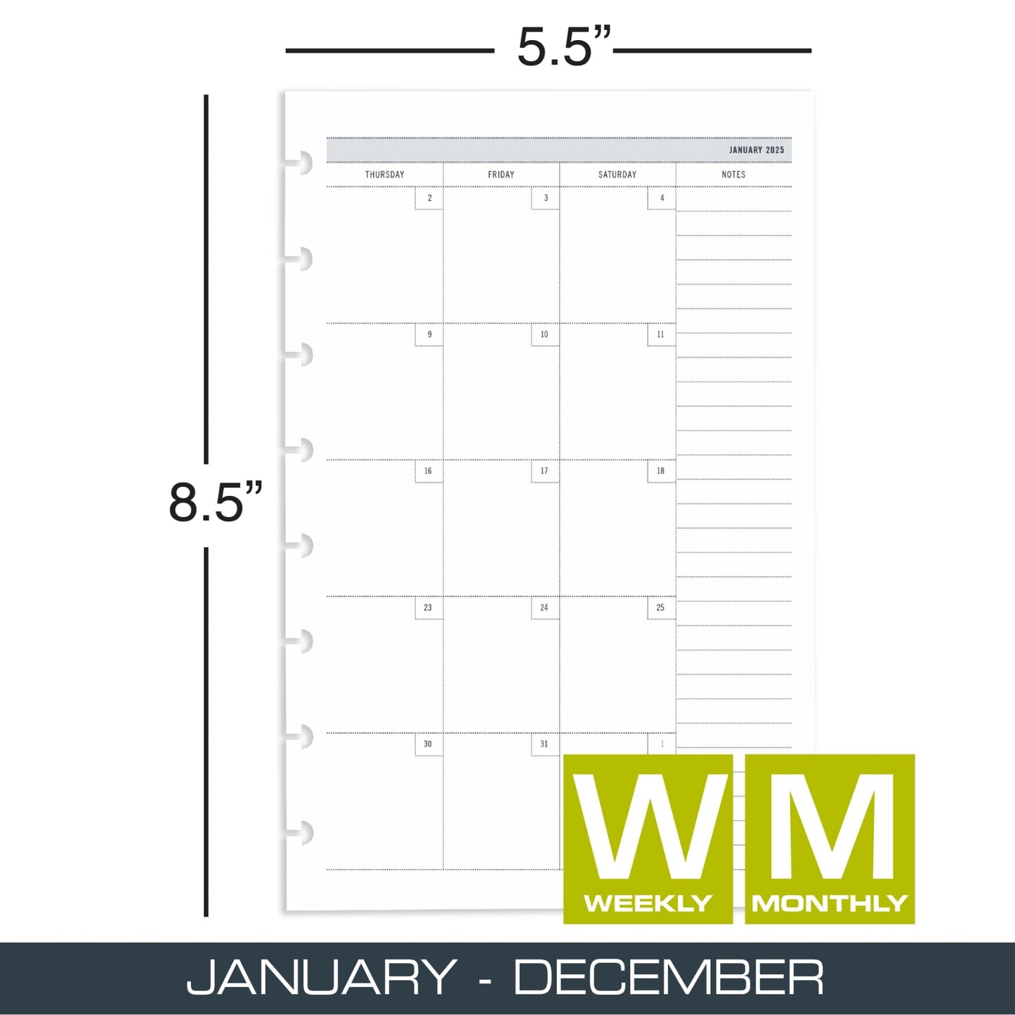 2025 TUL® Discbound Weekly/Monthly Planner Refill Pages, Junior Size, January To December