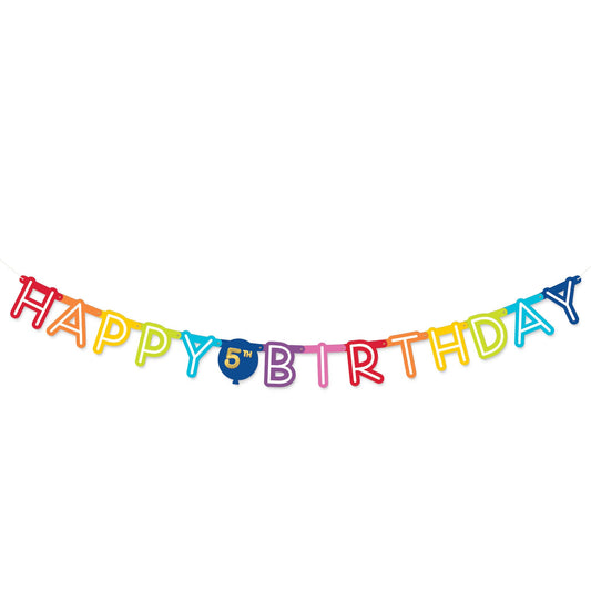 Amscan Go Brightly Banner, 5-3/4" x 72", Happy Birthday Rainbow